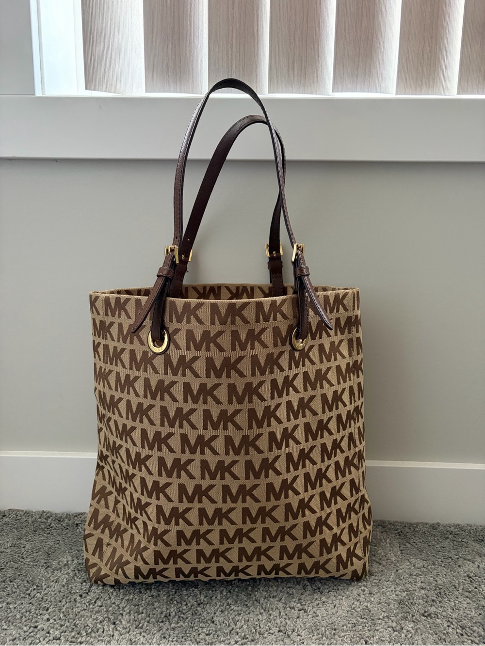 Michael Kors Tan and Brown MK Monogram Tote